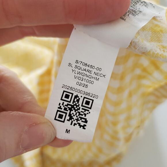 Old Navy Dress Womens Medium Yellow Gingham Linen Smocked Cottagecore Coquette - Picture 9 of 10